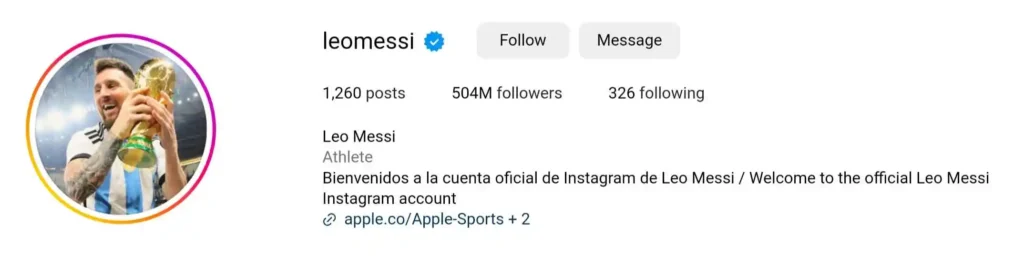 Lionel Messi Instagram account 