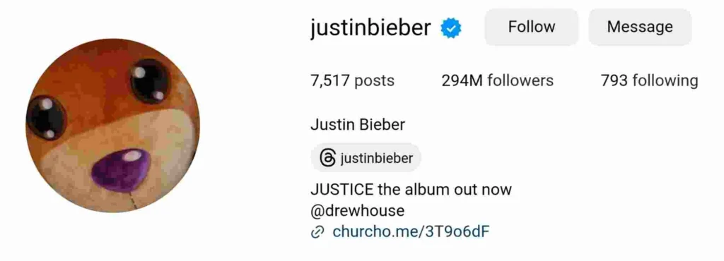 Justin Bieber Instagram account 